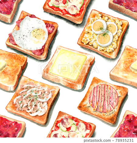 Analog watercolor various toast continuous pattern wallpaper Analog watercolor various toast continuous pattern wallpaper 78935231