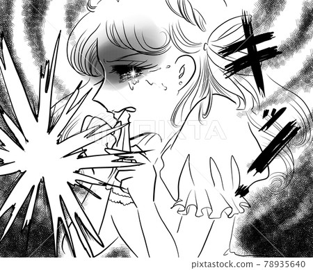 Illustration of a young lady who regrets biting a 70's shojo manga handkerchief Illustration of a young lady who regrets biting a 70's shojo manga handkerchief 78935640
