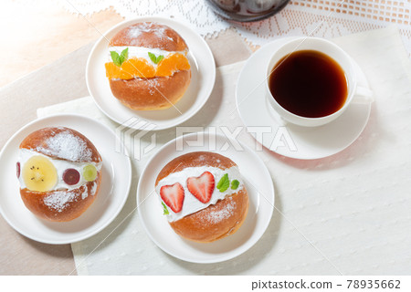 3 kinds of maritozzo and coffee on the table 3 kinds of maritozzo and coffee on the table 78935662