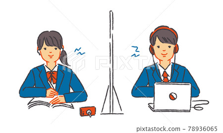 設置學生在網上課堂上自學的插圖 78936065