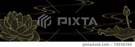 流水荷花橫幅圖(金漆風格) 流水荷花橫幅圖(金漆風格) 78936394