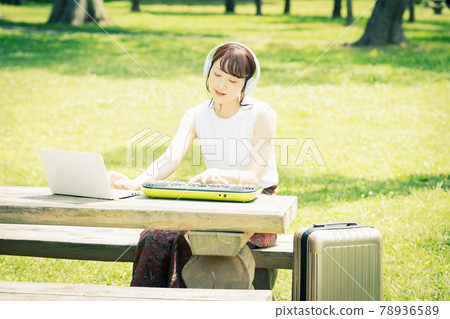 Female creator worcation in the fresh green Female creator worcation in the fresh green 78936589