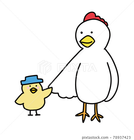 Parent and child of chicken and chick holding hands 78937423