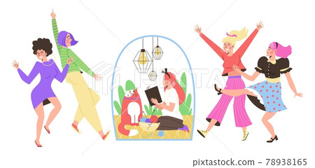 Types of human personality temperament - behavior extrovert and introvert. Types of human personality temperament - behavior extrovert and introvert. 78938165