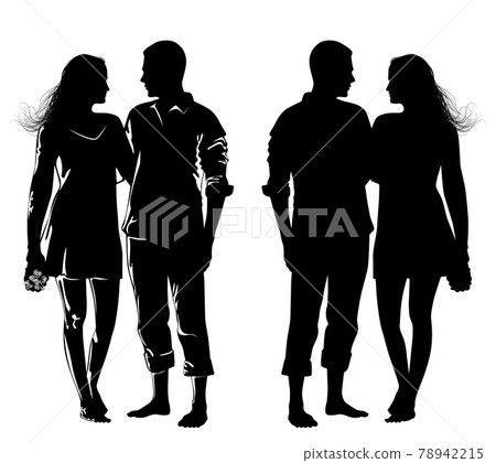 Black and white image of a guy and a girl walking hand by hand 78942215