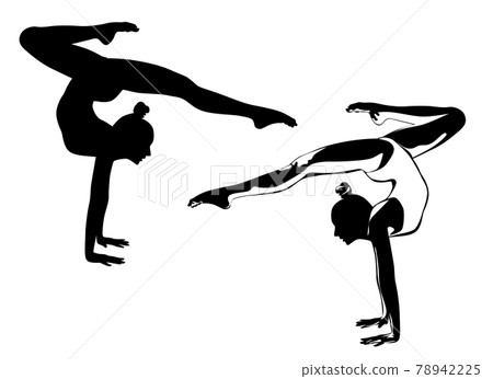 Black and white image of a gymnast performing an exercise 78942225