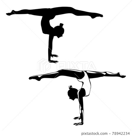 Black and white image of a gymnast performing an exercise Black and white image of a gymnast performing an exercise 78942234