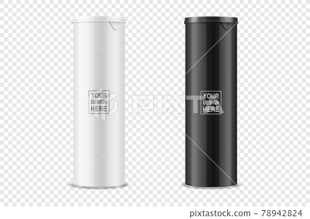 Vector 3d Realistic Blank Glossy White, Black Glossy Metal Tin Can, Canned Food, Potato Chips Packaging With Lid Set Isolated. Design Template, Mockup. Front View Vector 3d Realistic Blank Glossy White, Black Glossy Metal Tin Can, Canned Food, Potato Chips Packaging With Lid Set Isolated. Design Template, Mockup. Front View 78942824