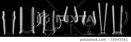Set of empty beer glass isolated on black background. Set of empty beer glass isolated on black background. 78943561