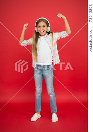 Modern online education. Little girl in headset. listening Modern online education. Little girl in headset. listening 78943898