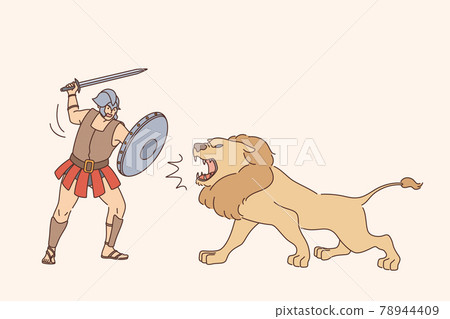 Gladiator with lion fight concept Gladiator with lion fight concept 78944409
