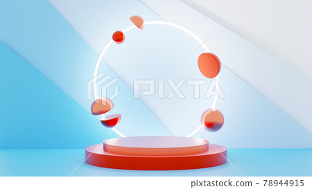 3D illustration of a platform lit by a ring light behind it 78944915