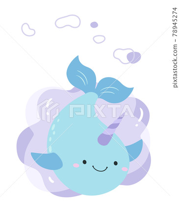 The body moves upwards and downwards like a single-horned whale, and the tail moves. The background is an irregular plan. 78945274