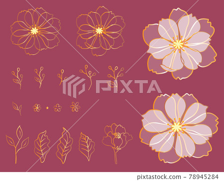 Semi-transparent flowers, golden lines with flowers, small pictures of flowers 78945284