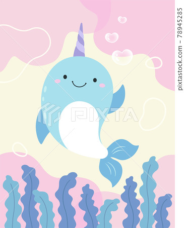 Solitary whale body erect, fins stretched out, beckoning appearance, aquatic plants in the foreground Solitary whale body erect, fins stretched out, beckoning appearance, aquatic plants in the foreground 78945285