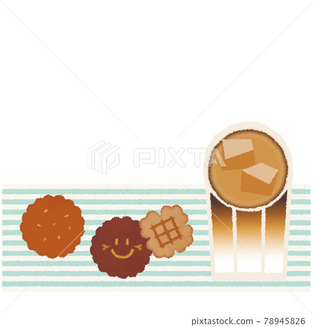 Summer Coffee Break_Ice Cafe Latte and Cookies_Light Blue Horizontal Striped Paper Napkin_Crayon Touch 78945826