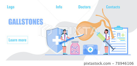 Gallbladder concept vector. Doctors treat gallstones. Biliary dyskinesia Gallbladder concept vector. Doctors treat gallstones. Biliary dyskinesia 78946106