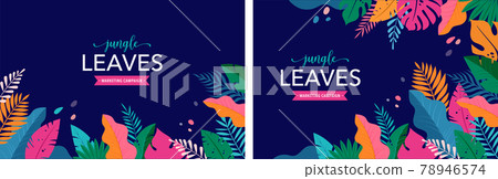 Hello Summer concept design, summer panorama, abstract illustration with jungle exotic leaves 78946574