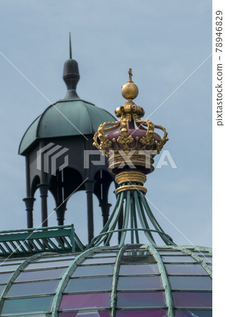 Belgium, Brussels, golden crown on the dome of the royal greenhouses of Laeken Belgium, Brussels, golden crown on the dome of the royal greenhouses of Laeken 78946829