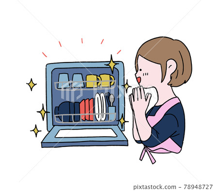 A housewife who is happy to do housework in a dishwasher A housewife who is happy to do housework in a dishwasher 78948727