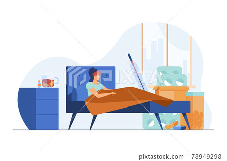 Woman suffering from flu and lying in bed 78949298