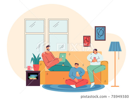 Parents and child holding their cellphones Parents and child holding their cellphones 78949380