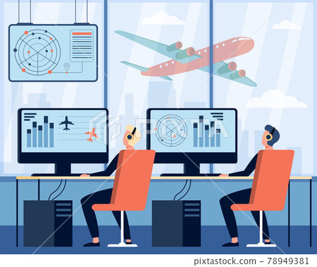 Operators controlling aircraft flat vector illustration Operators controlling aircraft flat vector illustration 78949381