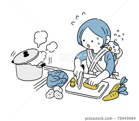 一個簡單的家庭主婦,背著孩子匆匆做飯 一個簡單的家庭主婦,背著孩子匆匆做飯 78949984