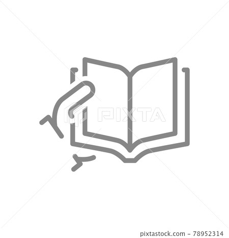Hand holds a open book line icon. Encyclopedia reading, college education symbol Hand holds a open book line icon. Encyclopedia reading, college education symbol 78952314