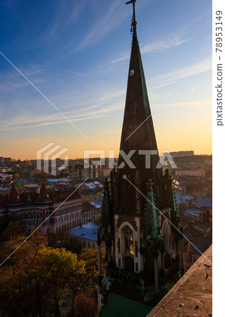 View of Lviv city from bell tower of Church of Sts. Olha and Elizabeth. Lvov cityscape, Ukraine 78953149