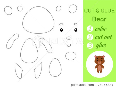 Color, cut and glue paper little bear. Cut and paste crafts activity page. Educational game for preschool children. DIY worksheet. Kids logic game, puzzle. Vector stock illustration. 78953825