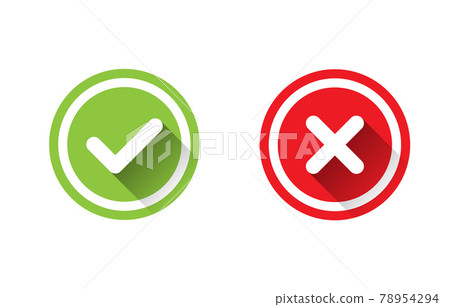 Tick and cross signs. Green checkmark OK and red X icons vector. Circle symbols YES and NO button for vote, decision, web, logo, app, UI. illustration. Tick and cross signs. Green checkmark OK and red X icons vector. Circle symbols YES and NO button for vote, decision, web, logo, app, UI. illustration. 78954294
