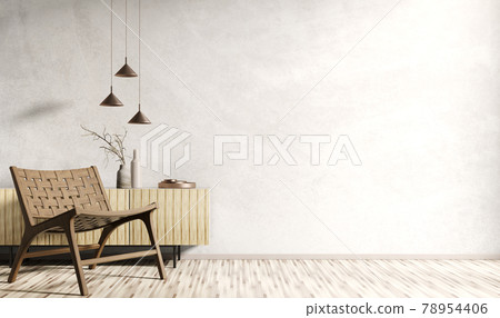 Interior design of living room with wooden cabinet and armchair, modern home 3d rendering 78954406