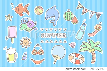 Summer illustration set (with background) 78955492