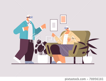 senior couple wearing vr headset grandparents in digital glasses exploring virtual reality interactive services active old age senior couple wearing vr headset grandparents in digital glasses exploring virtual reality interactive services active old age 78956181