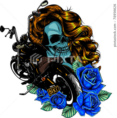 vector illustration Motorcycle with woman skull and roses 78956626
