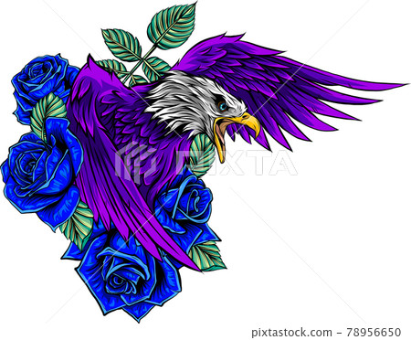 vector illustraion of eagle with flower roses vector illustraion of eagle with flower roses 78956650