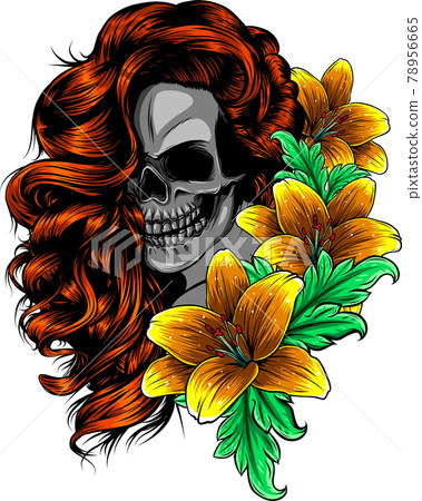 vector illustration of woman Skull with flower Lily vector illustration of woman Skull with flower Lily 78956665