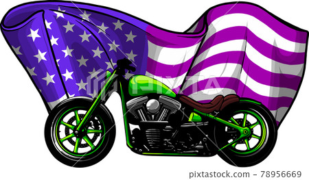 chopper motorcycle with american flag vector illustration chopper motorcycle with american flag vector illustration 78956669