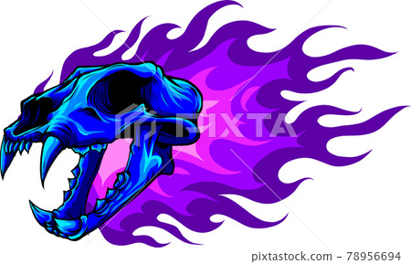 Vector illustration of blue tiger skull with flames Vector illustration of blue tiger skull with flames 78956694