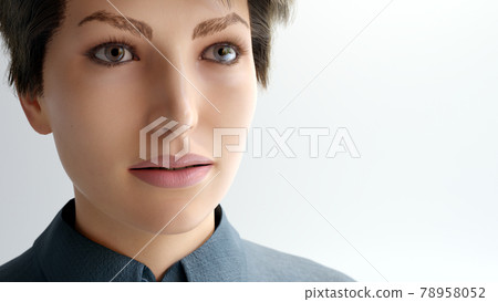 woman portrait with short hair on white background 3D illustration 78958052