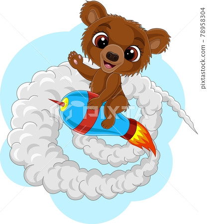 Cartoon baby bear riding rocket 78958304
