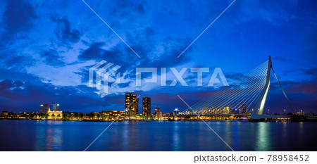 View of Erasmus Bridge Erasmusbrug and Rotterdam skyline. Rotterdam, Netherlands 78958452