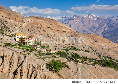 Dhankar gompa monastery and Dhankar village, Spiti valley, Himachal Pradesh, India 78958484
