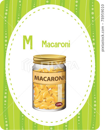Alphabet flashcard with letter M for Macaroni Alphabet flashcard with letter M for Macaroni 78959010