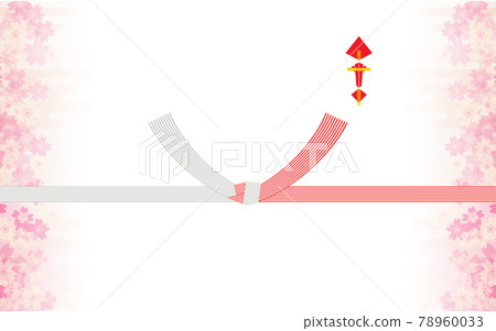 Wedding paper with cherry blossom pattern, 10 red and white mizuhiki, knotting 78960033