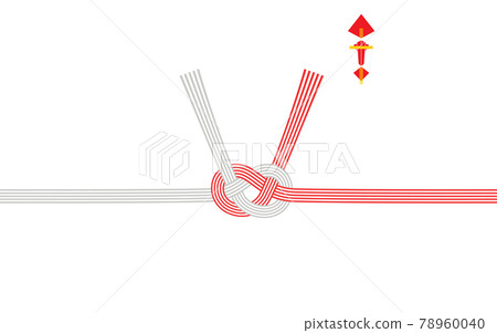 Noshitsuki Mizuhiki, 5 red and white Awaji knots 78960040