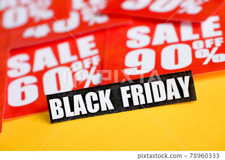 Black friday sticker on red stickers with various discounts. Black friday sticker on red stickers with various discounts. 78960333