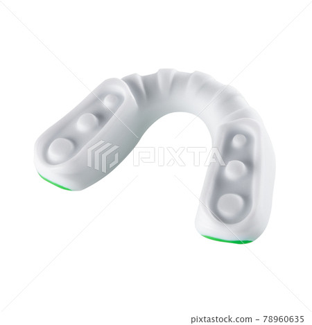green boxing mouth guard, protection of teeth and lips, on a white background, isolate, the reverse side 78960635