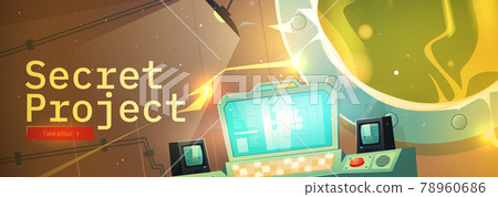 Secret project cartoon banner, scientific bunker 78960686